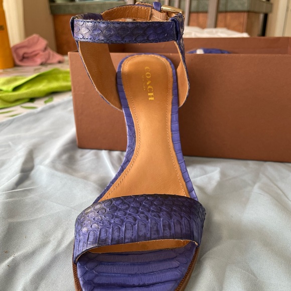 Coach Lexey Solid Snake skin embossed chunky heel sandals size 5.5 - Picture 3 of 12